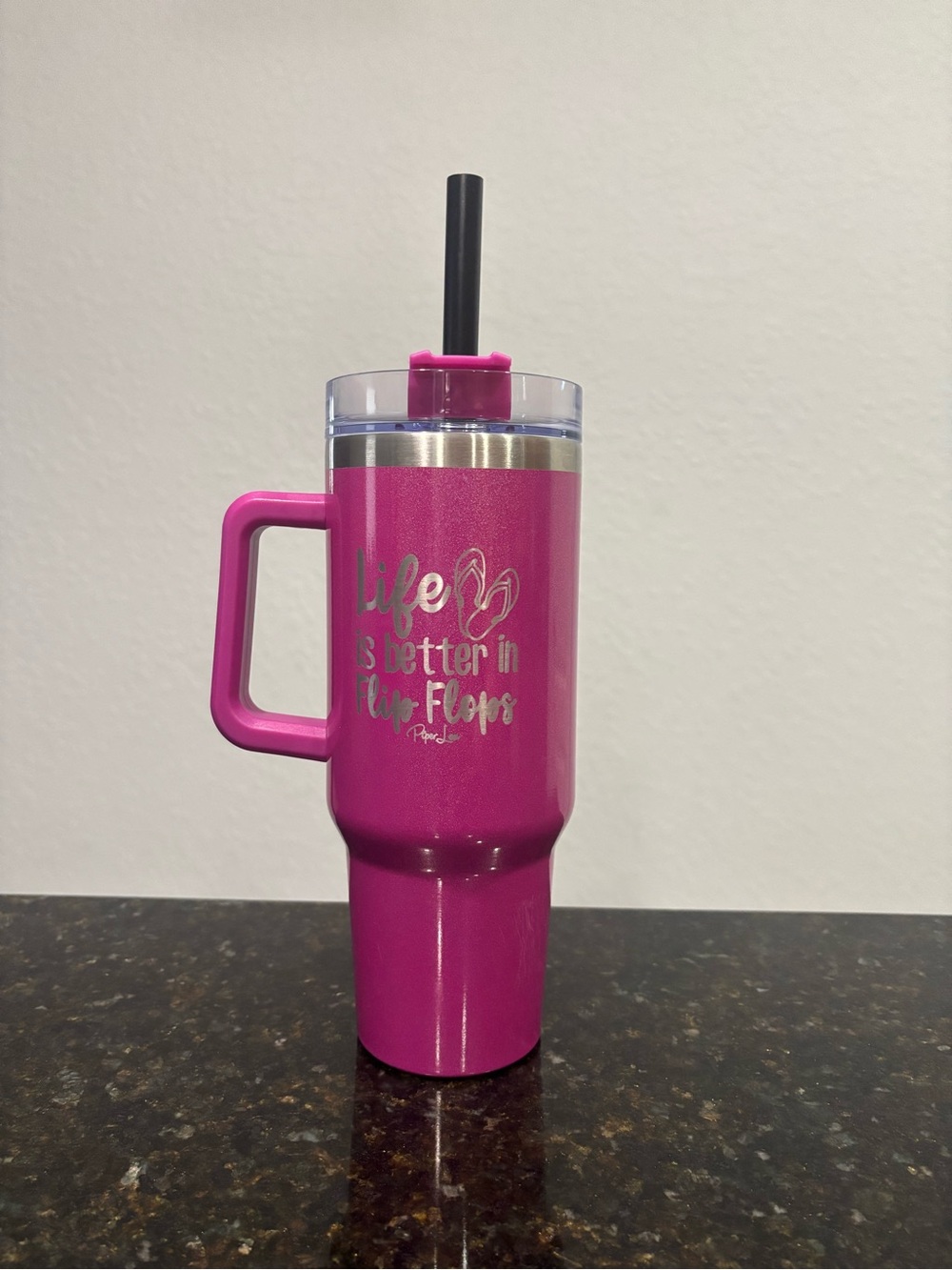 Piper Lou Pink Insulated Tumbler w/ Handle Straw ‘Life is Better in Flip Flops’